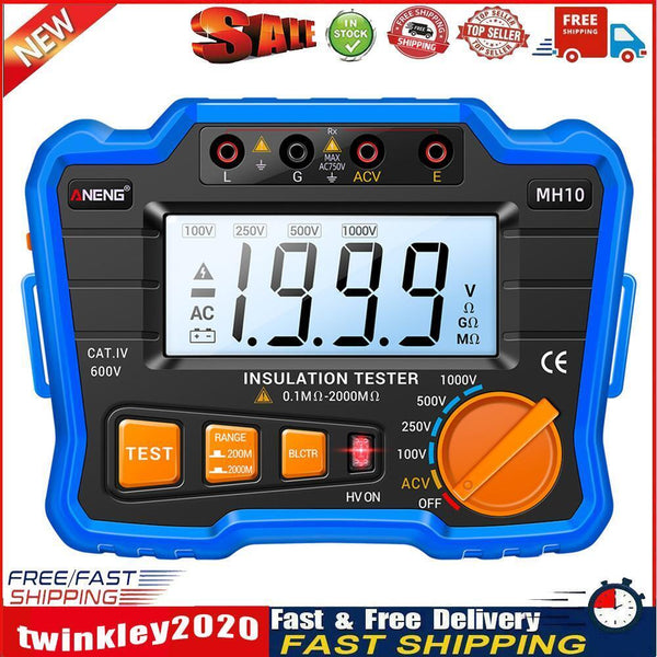 ANENG MH10 Digital Insulation Resistance Tester 100-1000V Megger (Blue) Newly