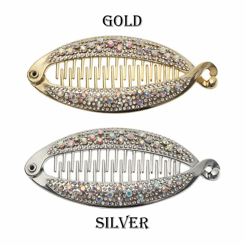 Women Vertical Crystal Hair Clip Ponytail Hairpin Banana Clip Headwear