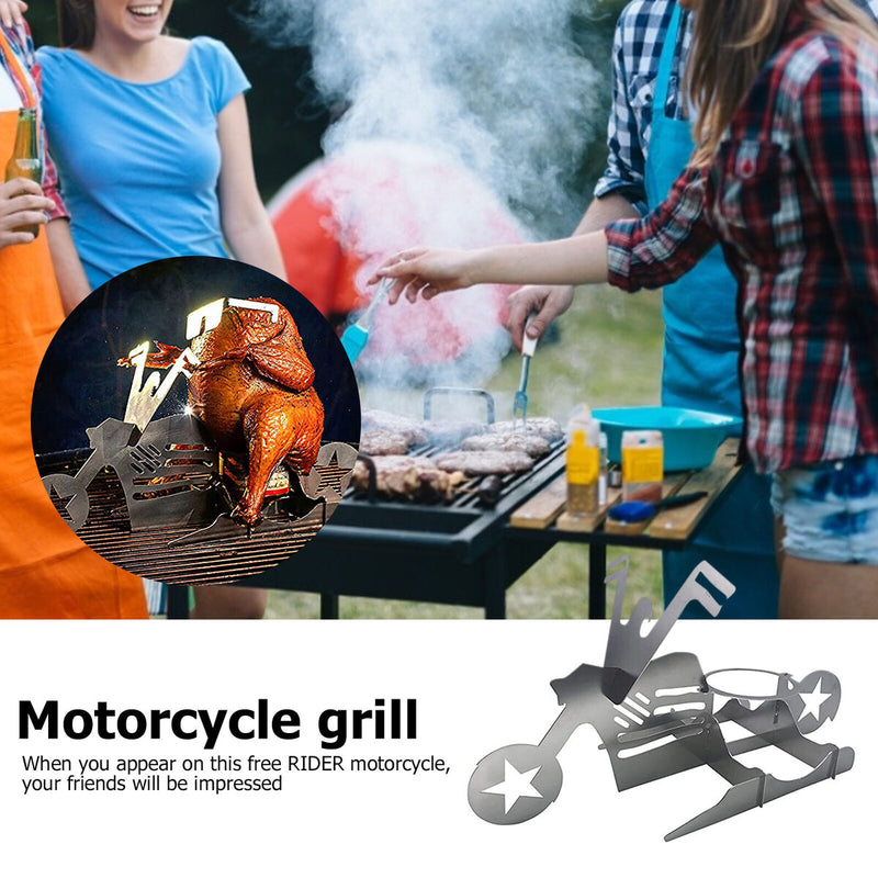 Motorcycle Chicken Grill Stainless Steel BBQ Stand Chicken Turkey Roasting Rack