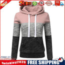 Stitching Women Long Sleeve Hit Color Autumn Leisure Hoodies (Pink 2XL)