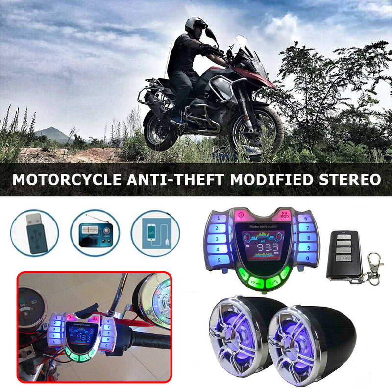HY-008 Motorcycle Bluetooth Speaker Audio System with Mic TF AUX FM Radio U