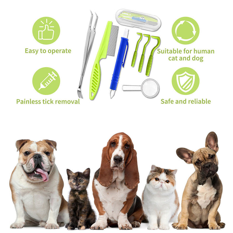 7x Pet Mites Flea Puller Insect Clip Cat Dog Cleaning Tick Tweezer (Green)