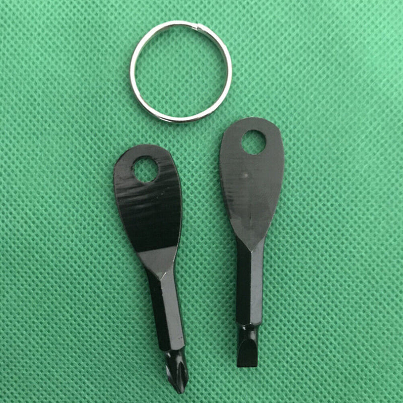2pcs Phillips Slotted Screwdriver Keychain Pocket Repair Tools (Black) Newly