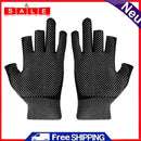 10x3 Fingers Cut Fishing Gloves Anti Slip Sunscreen Angling Gloves (Black)