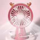 Mini Portable Fan Cute Antler USB Rechargeable Pocket Handheld Cooler (Red)