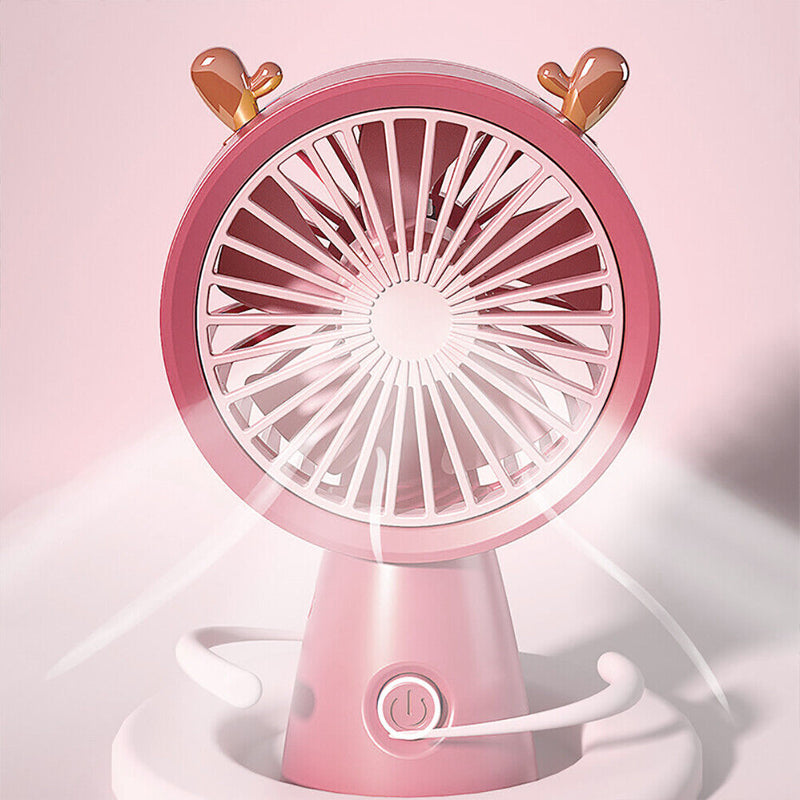 Mini Portable Fan Cute Antler USB Rechargeable Pocket Handheld Cooler (Red)