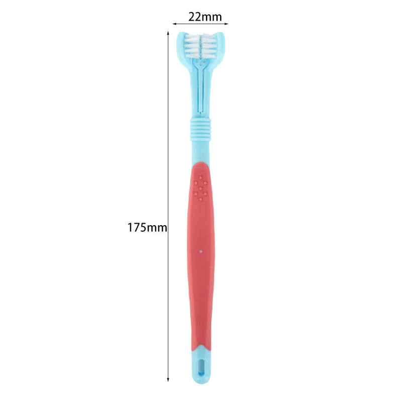 Three Sided Pet Toothbrush Dog Soft Brush Bad Breath Tartar Tool (Blue) Newly