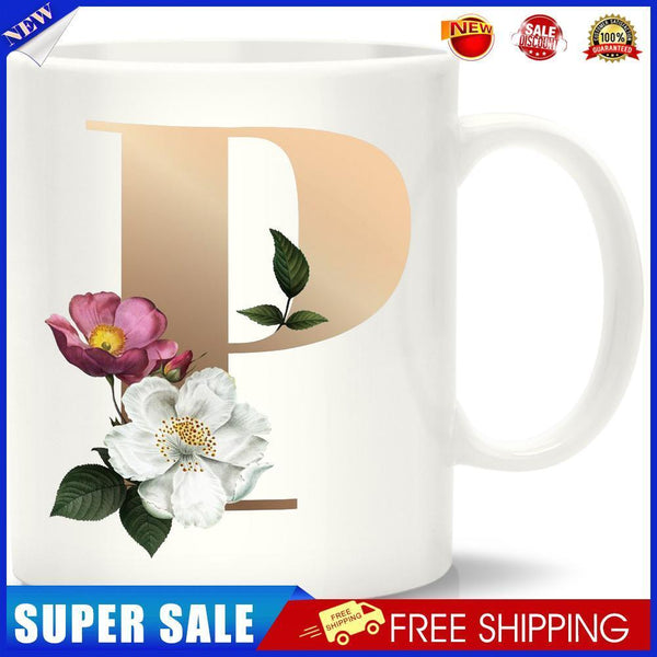Unique Creative Ceramic Coffee Mugs with Flower Letter Pattern for Camping