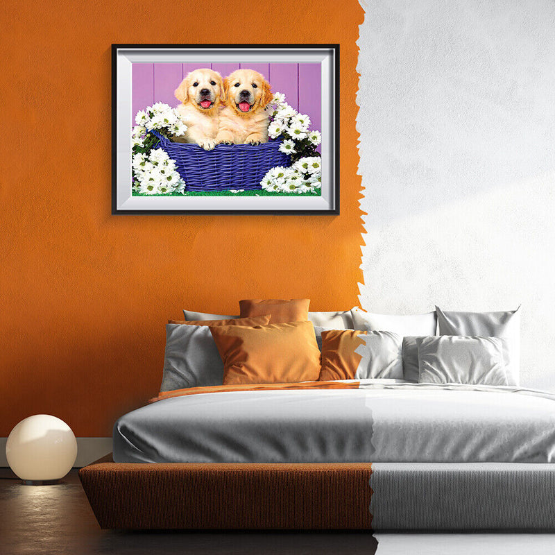 5D DIY Diamond Painting Two Dogs in Basketball Full Drill Embroidery Needlework Kits