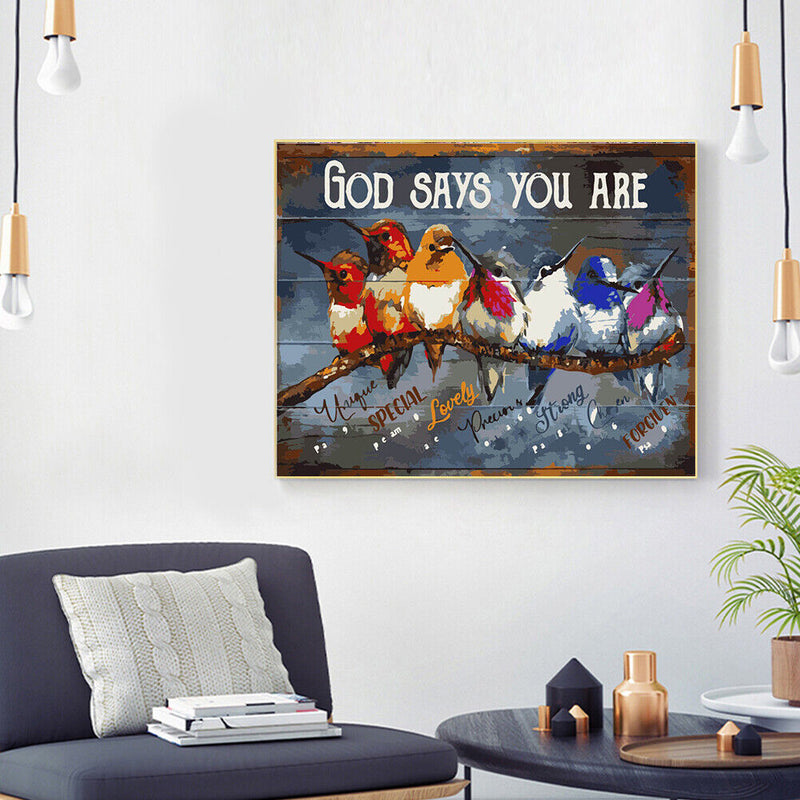Words Bird Oil Paint By Numbers Kit DIY Drawing Picture for Adults Home Decor