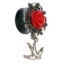 Acrylic Ear Gauge Plug Alloy Rose Ear Expander Unisex Jewelry(Red)(10mm)