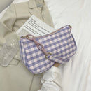 Fashion Women Oxford Cloth Plaid Print Underarm Bag Chain Handbags (Purple)