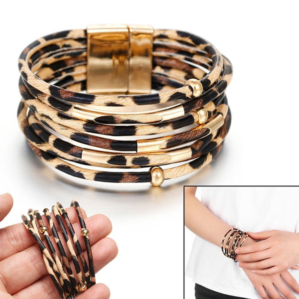Wristband Leopard Leather Bangle  Magnetic Clasp Bracelet Bracelets & Bangles