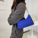 Women PU Leather Chain Messenger Bag Lady Lattice Crossbody (Blue)