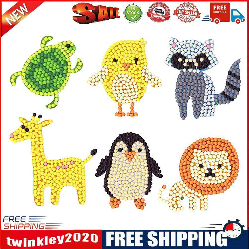 6pcs DIY Colorful Animal Self-Adhesive 5D Diamond Stickers Painting Kits