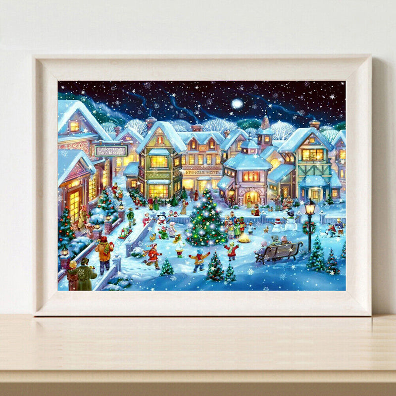 Frameless Painting By Number Christmas Snow Scene DIY Handmade Drawing On C