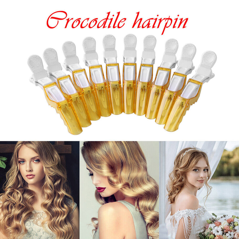 10pcs Plastic Salon Hair Clip Set Hairdressing Crocodile Hair Grip (Yellow)