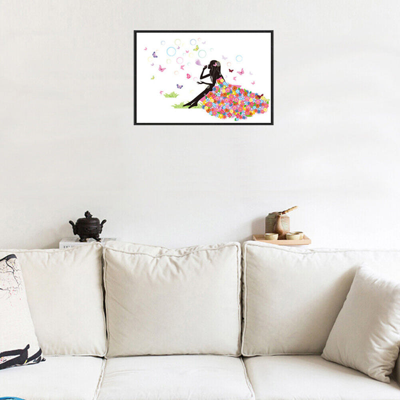 5D DIY Diamond Painting Happy Flowers Girl Cross Stitch Embroidery Mosaic