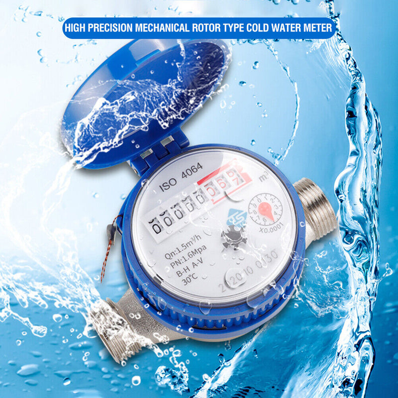 Water Meter Flow Measure Tap Cold Water Meter Home Garden Pointer Measuring Tool