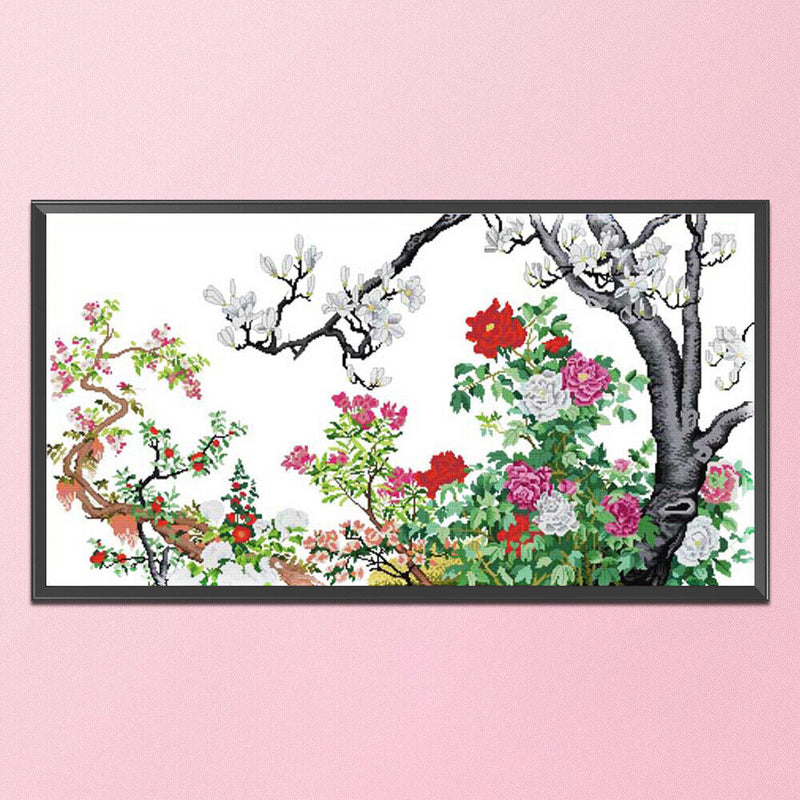 Partial Cross Stitch Flower Compete 14CT Printed Needlework Handmade Wall Art