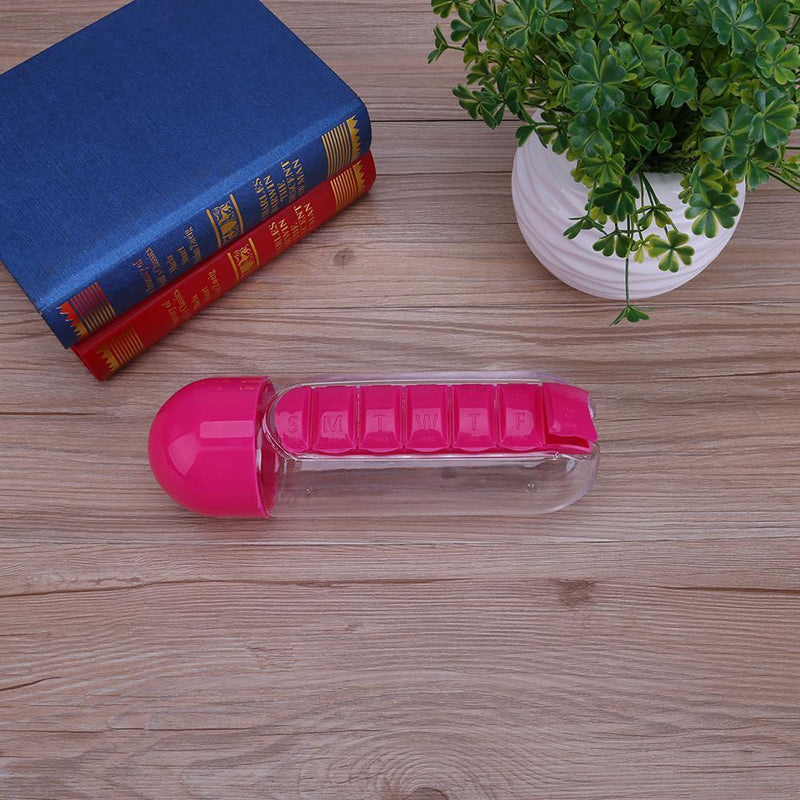 600ml Creative Pills Cup Daily Pill Box Organizer Drinking Bottles(Rose Red