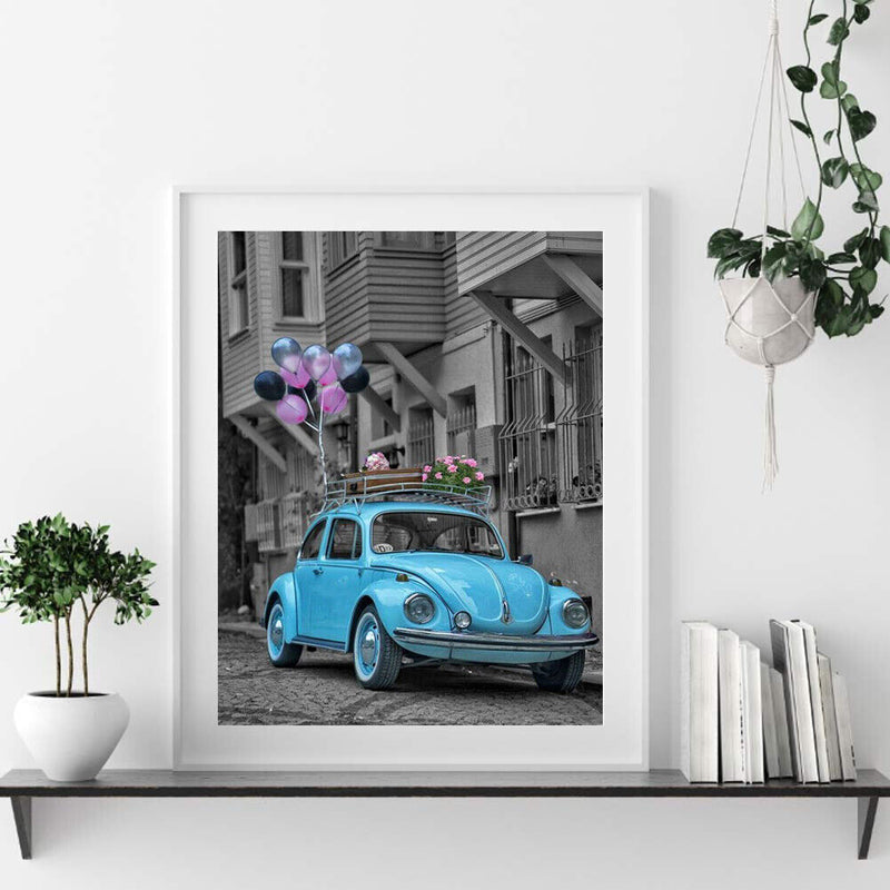 Frameless Oil Paint By Numbers DIY Balloon Car Picture Craft Kit for Bedroom