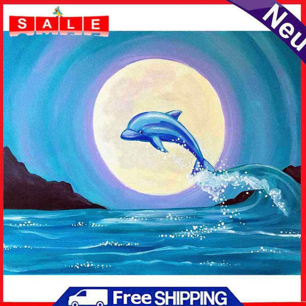Moon Dolphin Frameless Picture Oil Paint By Numbers Hand Painted Picture Kit