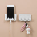 Wall Mounted Mobile Phone Charging Bracket Stand Holder w/ 4 Hooks Hanger Rack