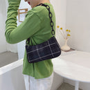Retro Women Plaid Print Underarm Bag Casual Acrylic Chain Handbag (Black)
