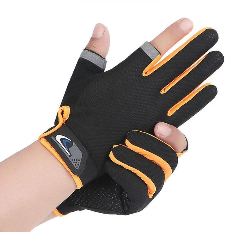 5pcs 2 Cut Finger Fishing Anti-slip Breathable Cycling Gloves(Orange)