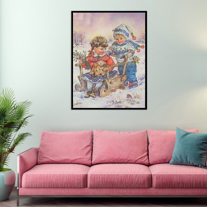 Two Kids Colouring Oil Canvas Pictures DIY Hand Painted Paint By Numbers Ki