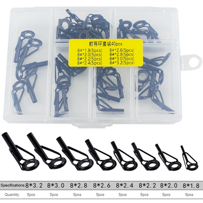 40x Fishing Rod Line Guides Eyes Sets Tip Top Ring Circle Pole Repair Tackle Kit