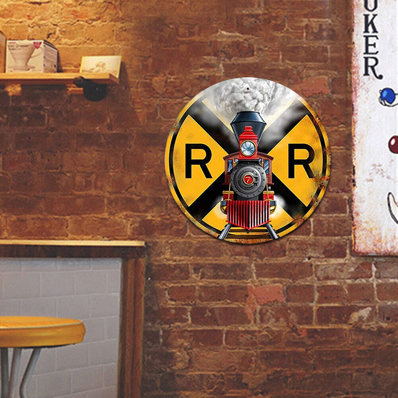 Round Metal Tin Sign Retro Train Plaque for Bar Pub Club Cafe Garage (4)
