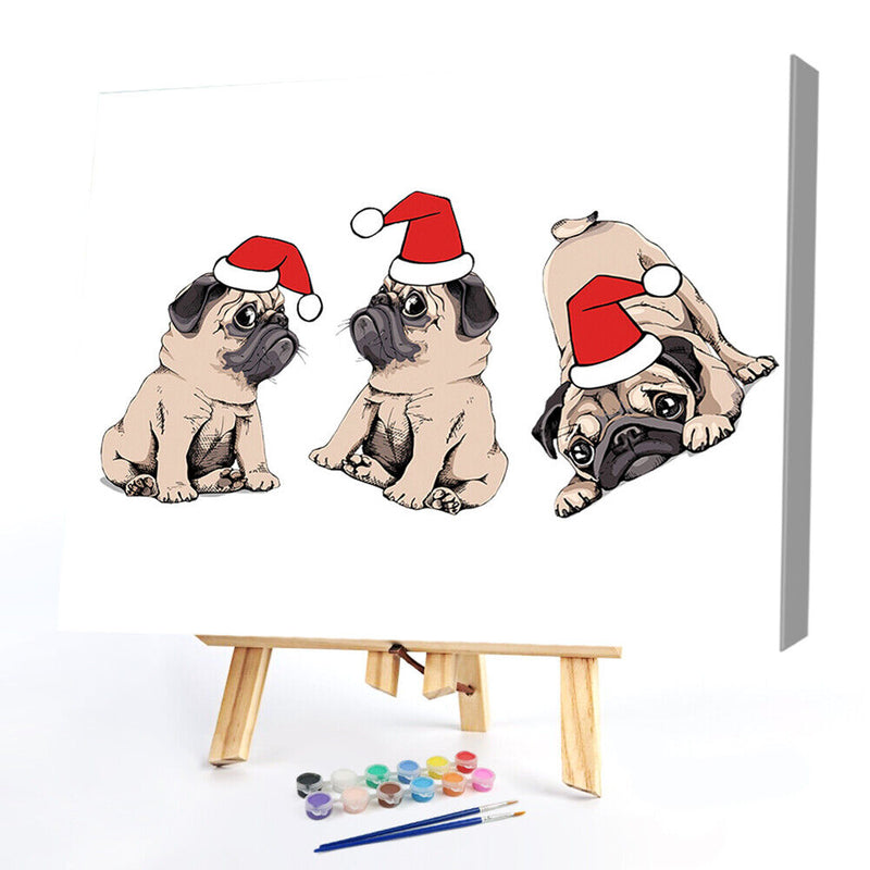 Christmas Dogs Oil Paint By Numbers Kits Canvas Drawing DIY Coloring Pictures