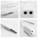 Extension 1 Male To 2 Female Audio Cable White 3.5mm Headphone Y Splitter