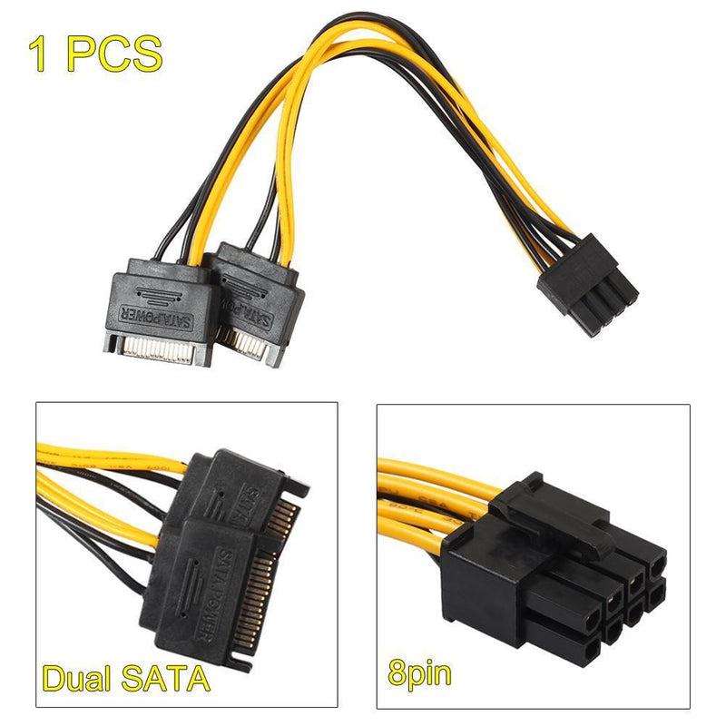 Dual 15Pin SATA Male To PCIe 8Pin(6+2) Male Video Card Power Cable
