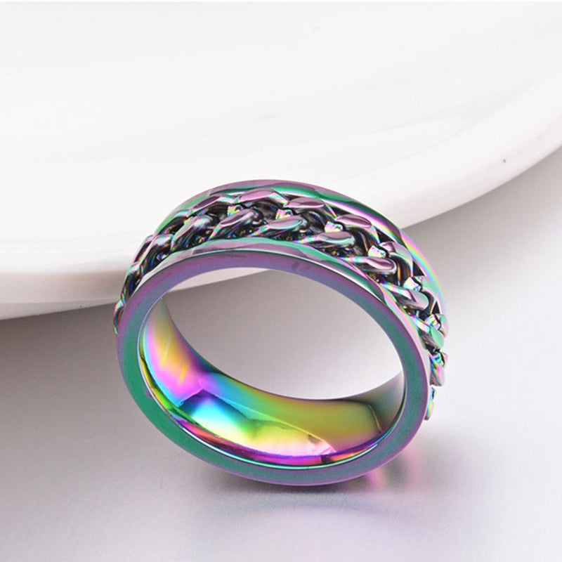 Wedding Party Stainless Rotatable Chain Ring Titanium Steel Spinner Band Rings