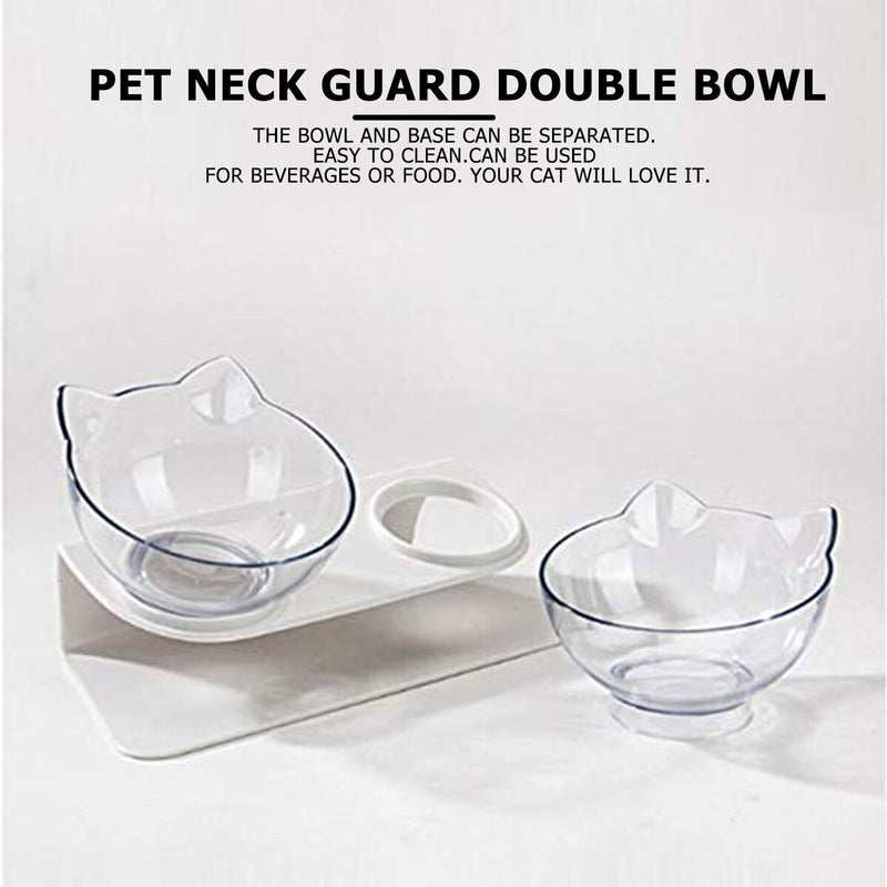 Double Cat Bowls, Raised Pet Tilted Stand Food Water Feeder Bowls for Kitten Cat