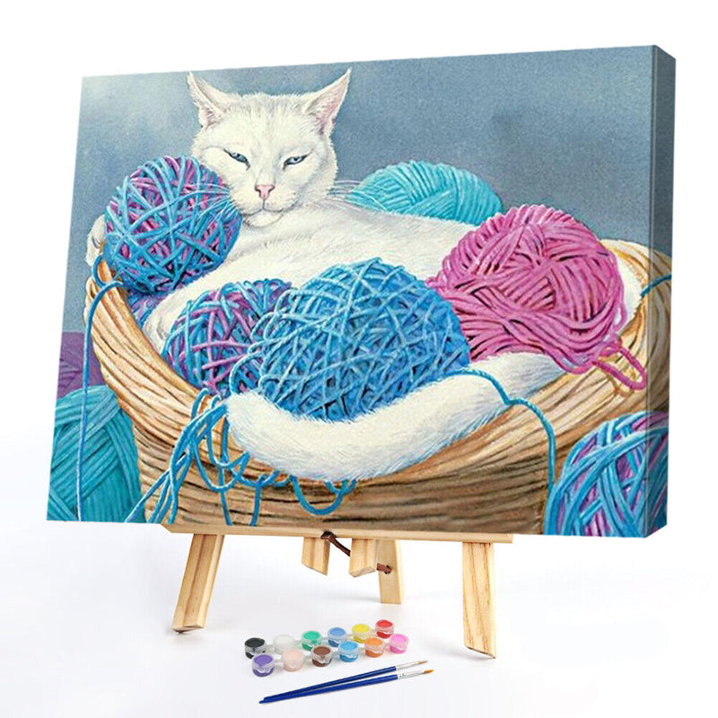 Cat Frameless Oil Paint by Numbers Kit Coloring on Canvas Handpainted Handicraft