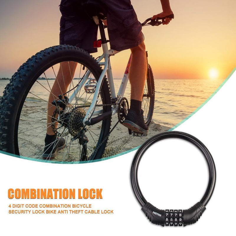 4 Digit Combination Bicycle Security Lock Anti Theft Cable Lock (Black) Newly