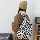 Portable Animal Print Handbag Women Fashion Plush Shoulder Bags Student Backpack