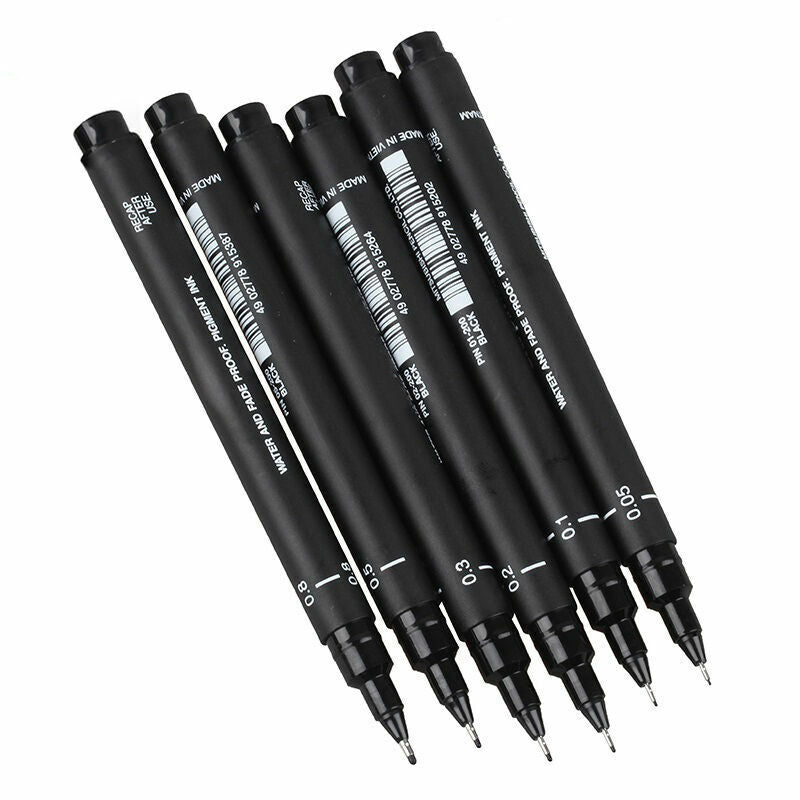 6pcs Micron Fine Line Pen 005 01 02 03 05 08 BRUSH Art O1O9 Tools Supplies U2J3