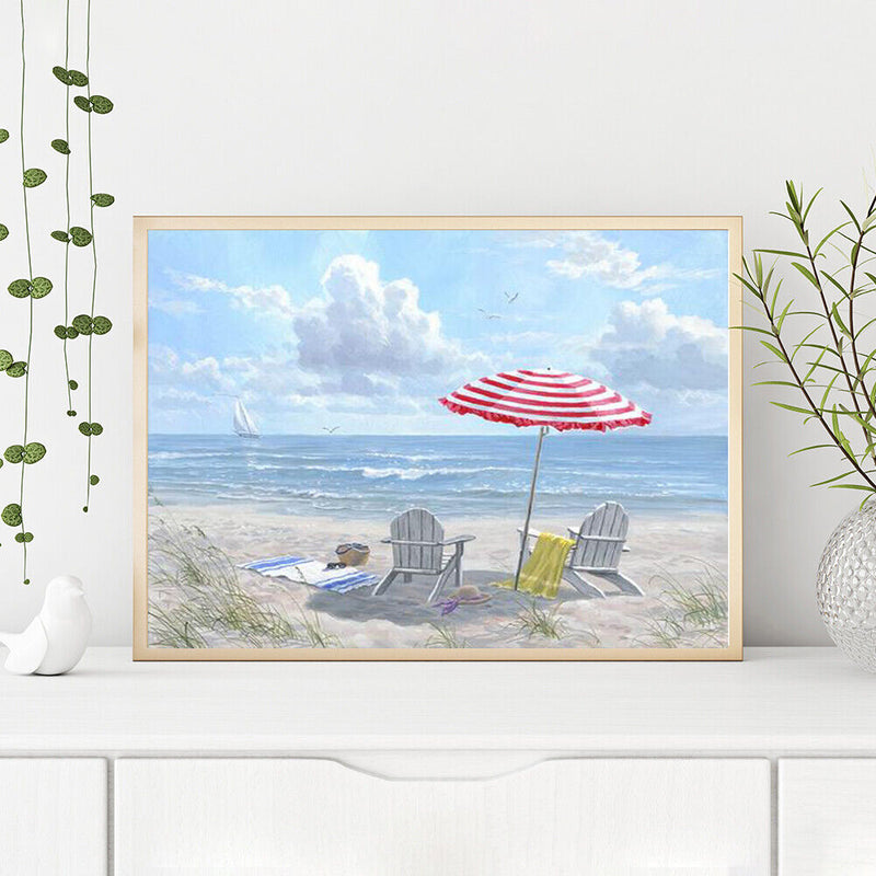 Frameless Oil Paint By Numbers Beach Scenery DIY Canvas Picture Craft Kit