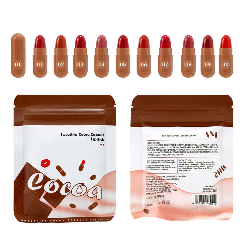 10Pcs Capsule Lipstick Waterproof Long Lasting Matte Lip Gloss Mini Lipstick Set