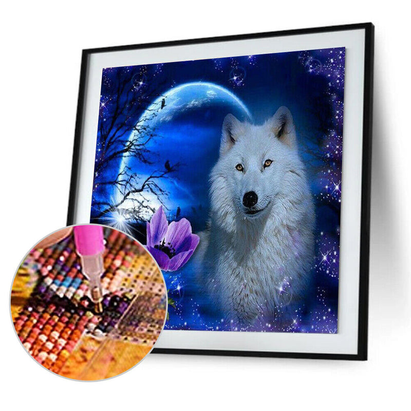 5D DIY Round Drill Diamond Painting Night Wolf Cross Stitch Embroidery Kit Newly