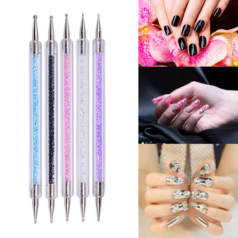 5pcs Double Head Diamond Drill Pen Manicure Sequins Picker Nail Art Crystal P