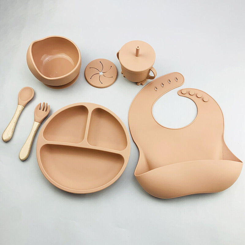 #A 6pcs Silicone Baby Feeding Set Anti Slip Tableware Dishes Baby Food Accesso