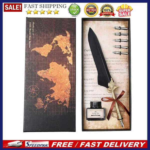 Retro Feather Dip Pen Writing Ink Set Quill Pen Fountain Pens Gift Box