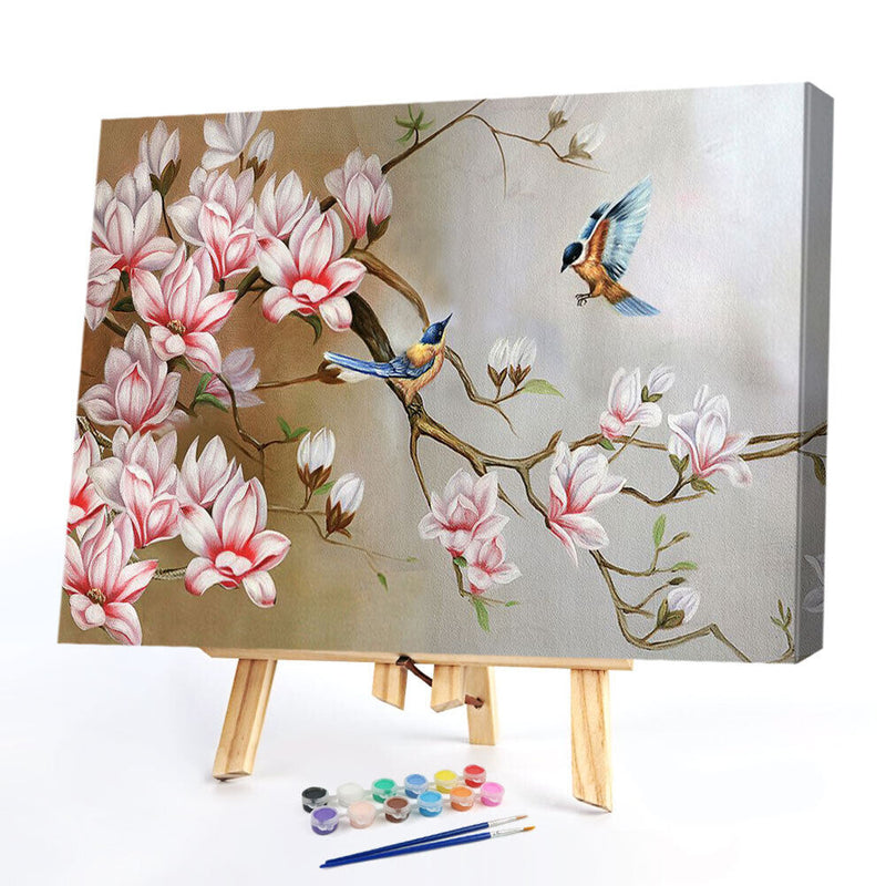 Flower Branch Birds Oil Paint By Numbers Kits DIY Handpainted on Canvas Art