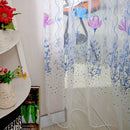 Flowers Print Translucent Curtains Windows Decor Tulle Sheer Drapes Blue